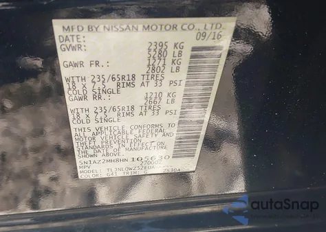 2017 Nissan Murano Platinum/S/Sl/Sv z USA, uszkodzony, nr VIN 5N1AZ2MH8HN105630